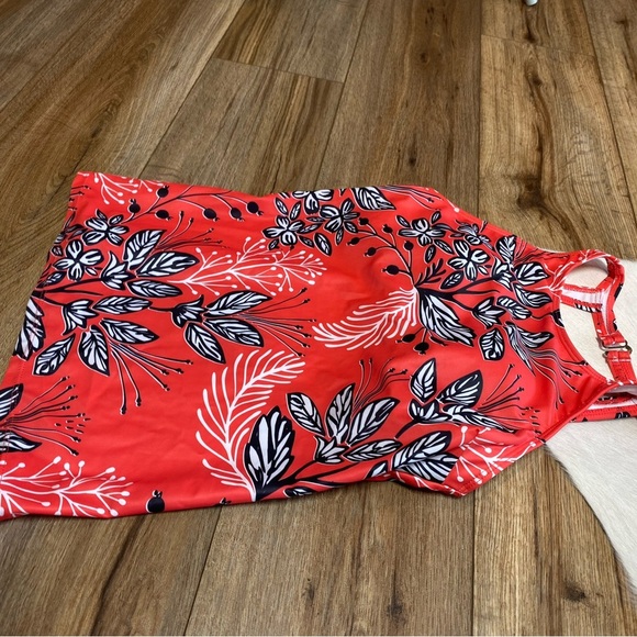Tummy Control Long Torso Tankini Swimsuits For Women-Red Floral - Picture 3 of 8